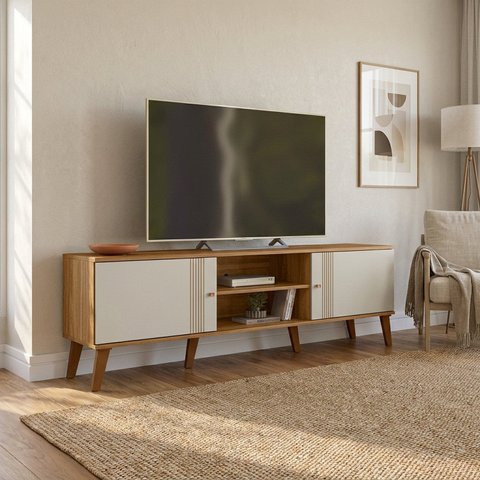 Rack para TV até 75 Polegadas Frisado 180x52cm Nature Off White Denver