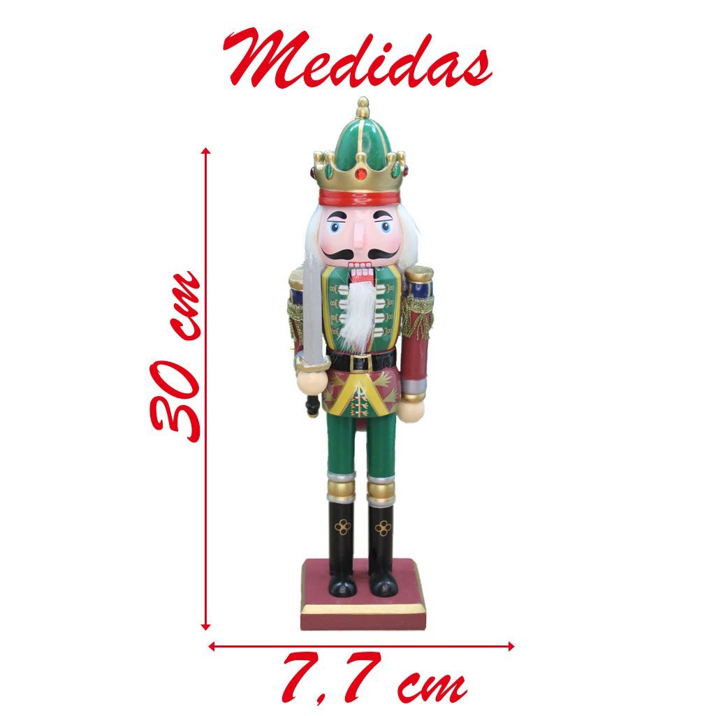 Boneco Natal Papai Noel Madeira Guarda Quebra Nozes 30cm - 2