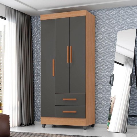 Guarda Roupa Solteiro Ambiente Lite 3 Portas Nature Cinza – Móveis Leão