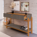 Ver imagem 2 de Aparador Buffet Lizz 2 Gavetas Pés Madeira Maciça 130cm Cinza Casa D