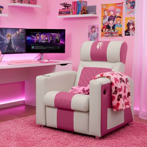 Poltrona Gamer Sparta com Encosto Reclinável e Carregador Usb:corino Bege/pink
