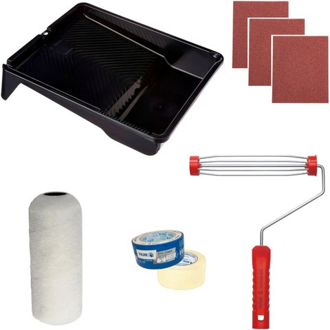 Rolo Pele de Carneiro 23cm + Suporte 23cm + Bandeja 2,7l + 3 Lixas Grão 120 +fita Crepe 48mmx50m + 3