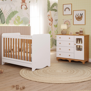 Quarto de Bebê Completo com Berço Americano Ben 3 em 1 Cômoda Uli 4 Gavetas 100%mdf Móveis