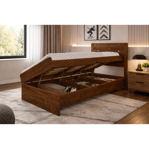 Cama Solteiro com Baú Embutido e Colchão Solteiro D20 Larissa Malbec Framar Mdf/mdp