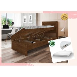 Cama Solteiro com Baú Embutido e Colchão Solteiro D20 Larissa Malbec Framar Mdf/mdp - 1