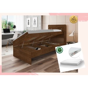 Cama Solteiro com Baú Embutido e Colchão Solteiro D20 Larissa Malbec Framar Mdf/mdp