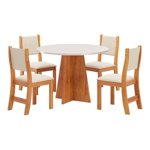 Conjunto Mesa Redonda 90x90 Tampo em Mdf 4 Cadeiras Sol Slin Viero Mel/off White