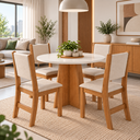 Ver imagem 1 de Conjunto Mesa de Jantar Redonda Slin Mel 4 Cadeiras Sol Linho Bege