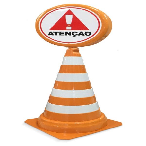 Cone Retratil com Placa de Sinalização Atenção para Carro Eventos Estacionamento e Proteção Laranja