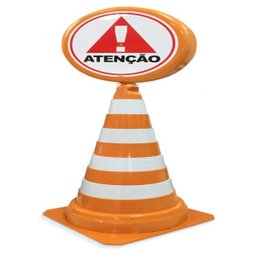Cone Retratil com Placa de Sinalização Atenção para Carro Eventos Estacionamento e Proteção Laranja - 1