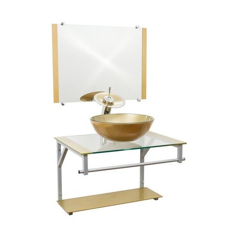 Gabinete de Vidro 60cm para Banheiro Cuba Redonda Dourado - Dahora