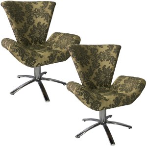 Kit Duas Poltronas Giratória Elegance Jacquard:dourado com Preto