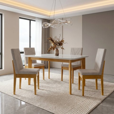 Mesa de Jantar com 4 Cadeiras em Madeira Maciça Siera Dakota Cerejeira Camurça
