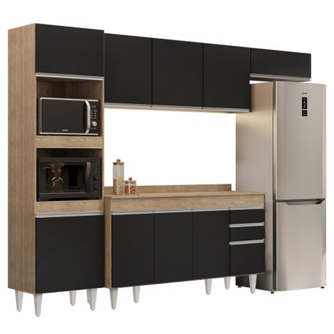 Armário de Cozinha Modulada 4 Peças CP11 Balcão com Tampo Castanho/Preto - Lumil Lumil Móveis
