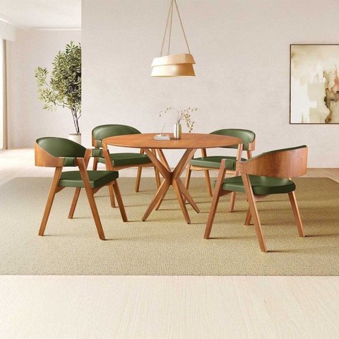 Conjunto Sala de Jantar Mesa Redonda 120cm 4 Cadeiras Madeira Maciça Gaia Yescasa Verde