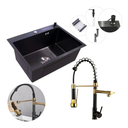 Ver imagem 1 de Kit Cuba Pia Aço Inox Preta Quadrada Gourmet e Torneira Flexível Preta e Dourada Brinovar