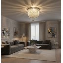 Ver imagem 2 de Lustre Acrílico Cristal para Sala Quarto Redondo Base Inox