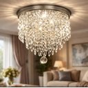 Ver imagem 1 de Lustre Acrílico Cristal para Sala Quarto Redondo Base Inox