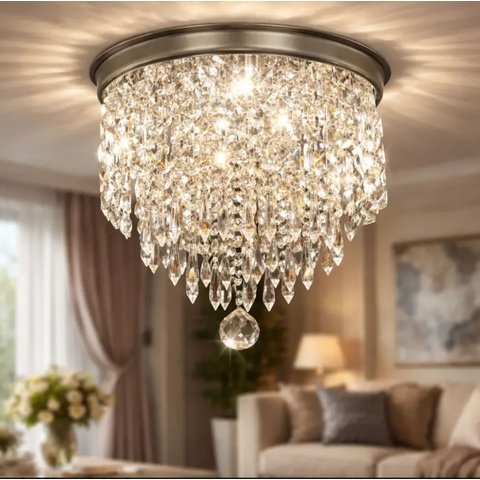 Lustre Acrílico Cristal para Sala Quarto Redondo Base Inox