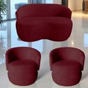 Ver imagem 1 de Kit Namoradeira + 2 Poltronas Decorativa Beatriz Orgânica Suede Marsala