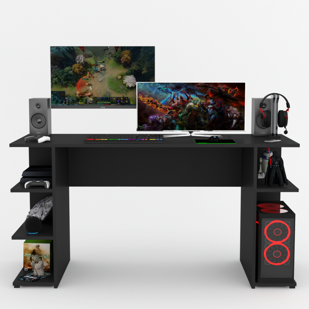 Mesa para Computador Gamer Tech para 2 Monitores 3 Prateleiras Preto -  Panorama Móveis