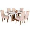 Ver imagem 1 de Conjunto Mesa Retangular Agnes Vidro Off White 6 Cadeiras Stela com Apliques Corriente Areia Freij