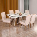 Ver imagem 4 de Conjunto Mesa Retangular Agnes Vidro Off White 6 Cadeiras Stela com Apliques Corriente Areia Freij