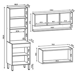 Armário de Cozinha Modulada 3 Peças Lina11 K02 Vanilla/Freijó - Mpozenato - 4