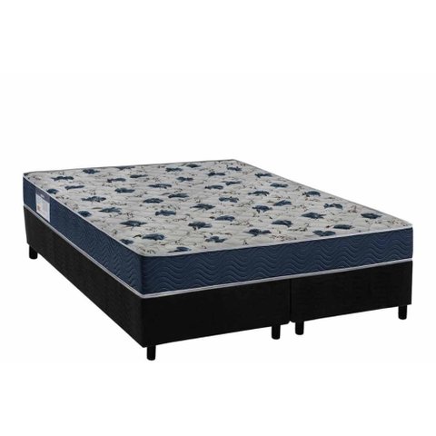 Conjunto Box Queen: Colchão Anatômico Ortobom D28 Iso 60 + Base Crc Suede Black (158x198)