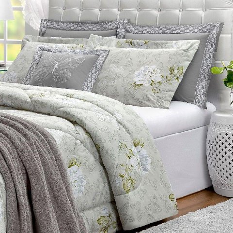Edredom Queen Butterfly Micropercal 7 Peças Cinza
