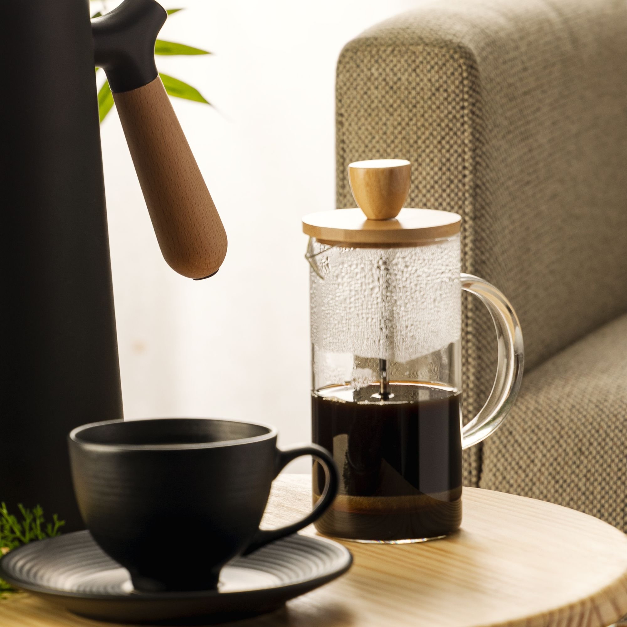 Cafeteira Prensa Francesa de Vidro e Tampa de Bambu 400ml