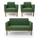 Ver imagem 1 de Conjunto 2 Poltronas e 1 Namoradeira Decorativa Isabella Pés Fixo em Madeira Castanho Suede Verde G1