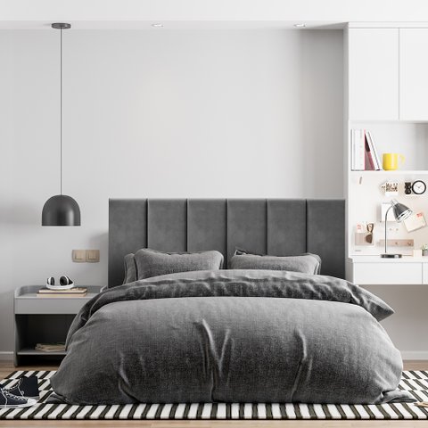 Cabeceira Painel Riscada Estofada para Cama de Casal 1,40 - Cinza Grafite