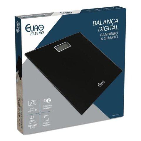Balança Digital Euro Home para Banheiro Preta 28x28cm