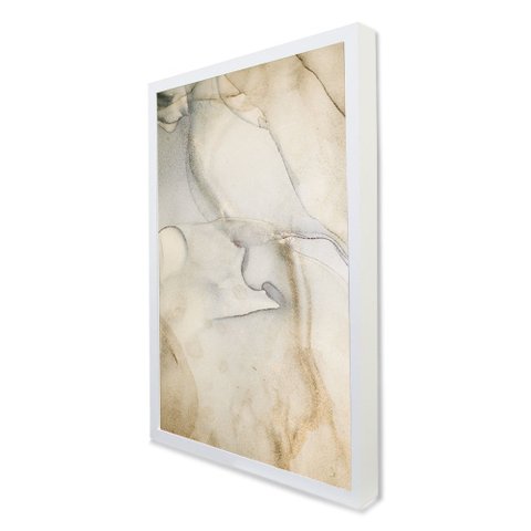 Quadro Decorativo Caixa Alta com Vidro Abstrato Mármore Sofisticado TaColado Moldura Branca 90 x 60c