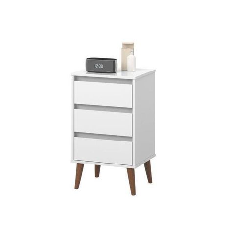 Mesa De Cabeceira Retrô Wood 3 Gaveta Branco