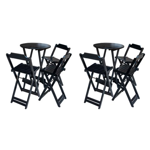 Kit 2 Jogos de Mesa Bistrô de Madeira Dobrável com 3 Banquetas - Preto