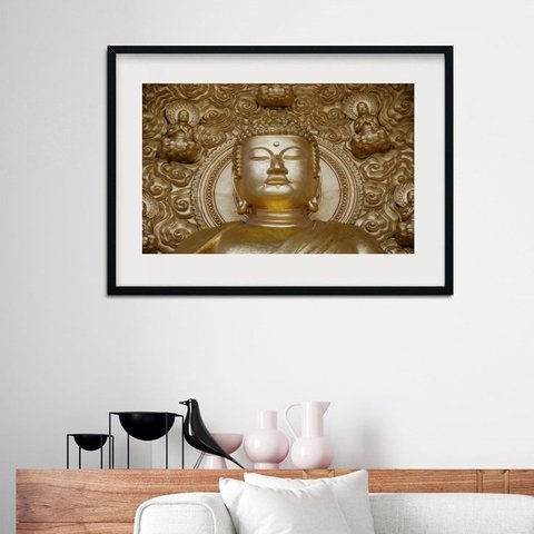 Quadro Horizontal Buda Dourado - 60x48cm:madeira Branca