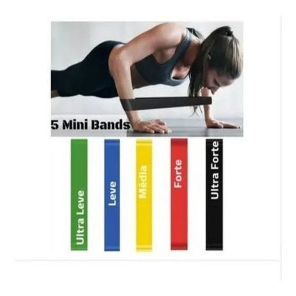 KIT 5 ELASTICO MINI BAND EXTENSOR TREINO ACADEMIA EXERCÍCIOS FUNCIONAL EM CASA FISIOTERAPIA RESISTEN - 6