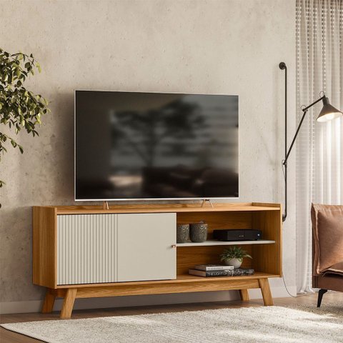 Rack Bancada Decorativo Audrey Mdp/mdf Tv até 65 Polegadas Nature/off White G77 - Gran Belo