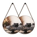 Ver imagem 1 de Kit com 2 Espelho Decorativo Adnet Redondo 40cm com Alça e Suporte para Quarto Sala Banheiro