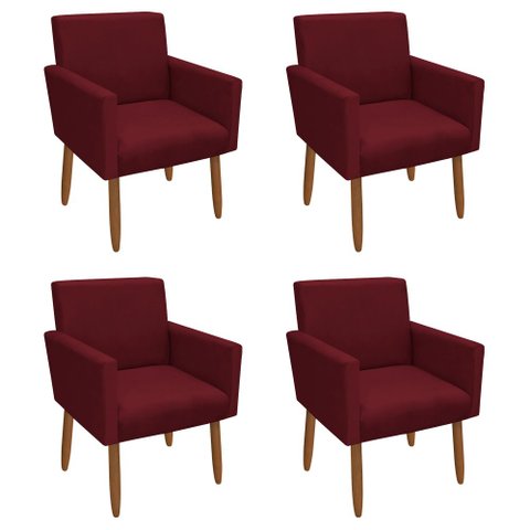 Kit 4 Poltronas Decorativa Nina Pés Palito Veludo Vermelho Chamby Móveis