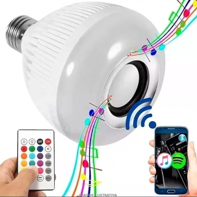 Lâmpada Musical 12w Bluetooth Luz Led Rgb com Controle - 5