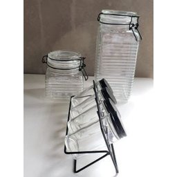 Conjunto 4 Potes para Tempero em Vidro com Tampa e Suporte Metal Preto - 2