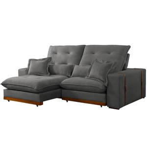 Sofá Toronto 4 Lugares Retrátil e Reclinável 250cm Tecido Veludo Di Vitrine Cor Cinza