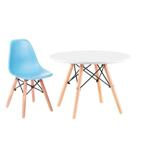 Kit Mesa Infantil Eames Branca 60cm + 1 Cadeira Azul