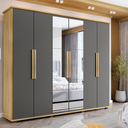 Ver imagem 1 de Guarda-Roupa Casal com 6 Portas com Espelho e 4 Gavetas Internas com Maleiro Canadá Off White/Cinamomo