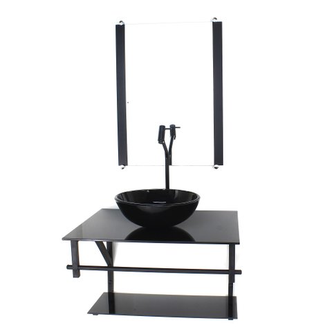 GABINETE DE VIDRO PARA BANHEIRO 60CM AP CUBA REDONDA PRETO FULL COM TORNEIRA PRETA