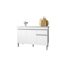 Balcão Gabinete para Cozinha Tatiane 120cm 3 Portas 1 Gaveta:branco - 1
