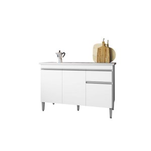 Balcão Gabinete para Cozinha Tatiane 120cm 3 Portas 1 Gaveta:branco